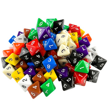 D8 Polyhedral Dice 15,5 mm TRPG DND Комплект за дигитална игра със зарове 8 страни 10 бр. за настолна игра