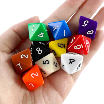 D8 Polyhedral Dice 15,5 mm TRPG DND Комплект за дигитална игра със зарове 8 страни 10 бр. за настолна игра