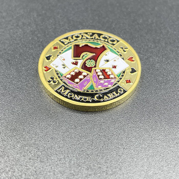 Monaco Monte-Carlo Casino Gold Coin Pattern Poker Number 7 Lukcy Medal Color Electroplating Challenge Coin in Capsule