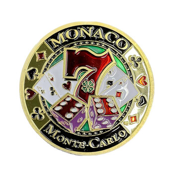 Monaco Monte-Carlo Casino Gold Coin Pattern Poker Number 7 Lukcy Medal Color Electroplating Challenge Coin in Capsule