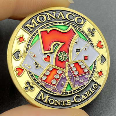 Monako Montekarlo kazino zelta monētas pokera raksta numurs 7 Lukcy medaļas krāsa galvanizācijas izaicinājuma monēta kapsulā