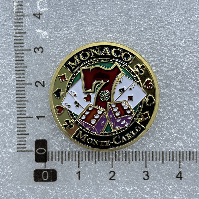 Monako Montekarlo kazino zelta monētas pokera raksta numurs 7 Lukcy medaļas krāsa galvanizācijas izaicinājuma monēta kapsulā