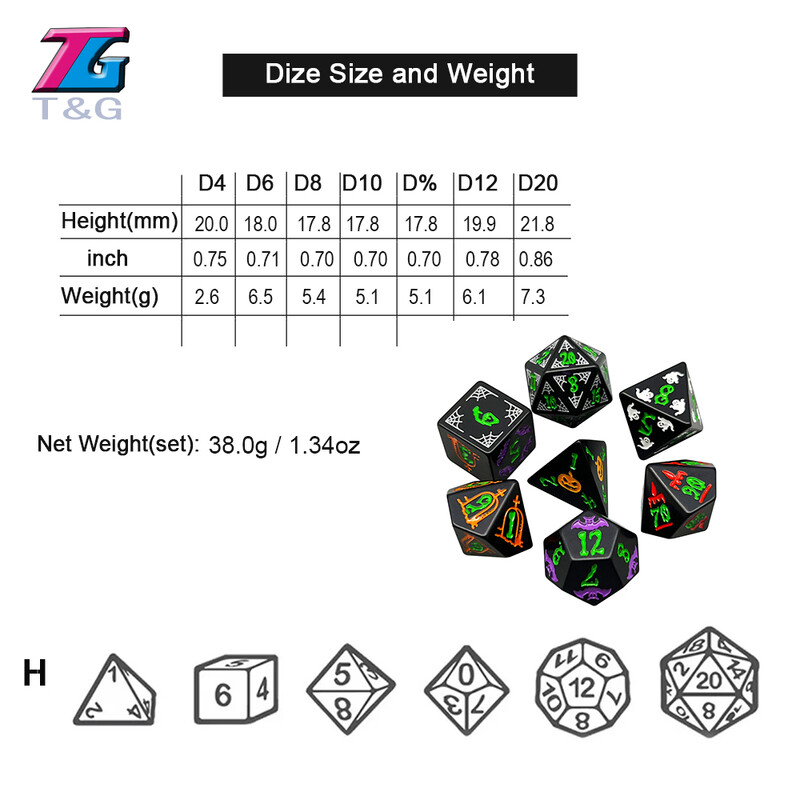 Dice Role DND dodaci Tema za Noć vještica Polyhedral Dice Set Jedinstvena festivalska aura Šareni uzorci za DND RPG igre za stolna računala