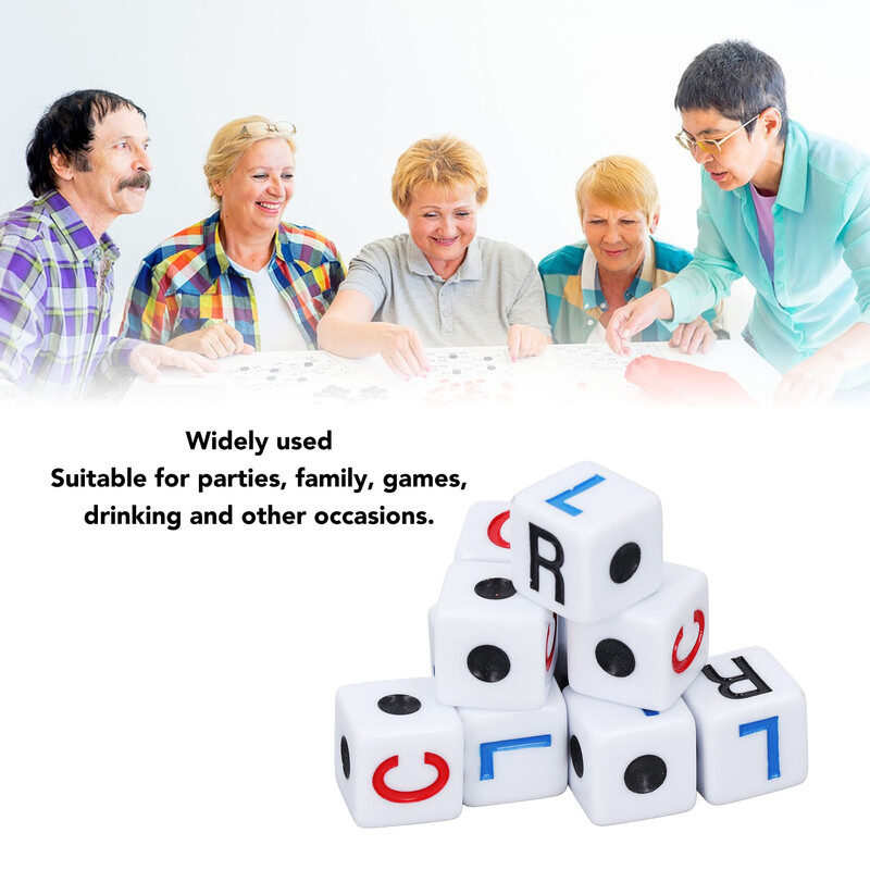 20 ks plastových kociek s ľavým pravým stredom, zaujímavá sada kociek s ľavým pravým stredom na párty a stretnutia.