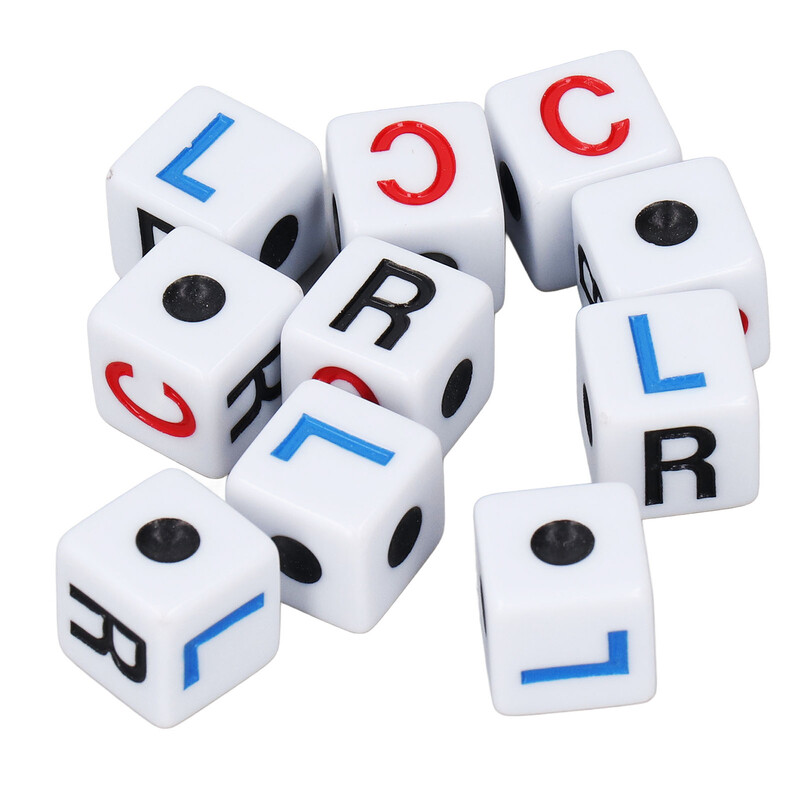 20 ks plastových kociek s ľavým pravým stredom, zaujímavá sada kociek s ľavým pravým stredom na párty a stretnutia.