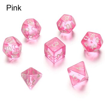 Σετ 7 τεμ. Clear Pink Dice Numbers D4 D6 D8 D10 D Ποσοστό D12 D20 Polyhedral Dices Kit for DND COC TRPG RPG Board Games