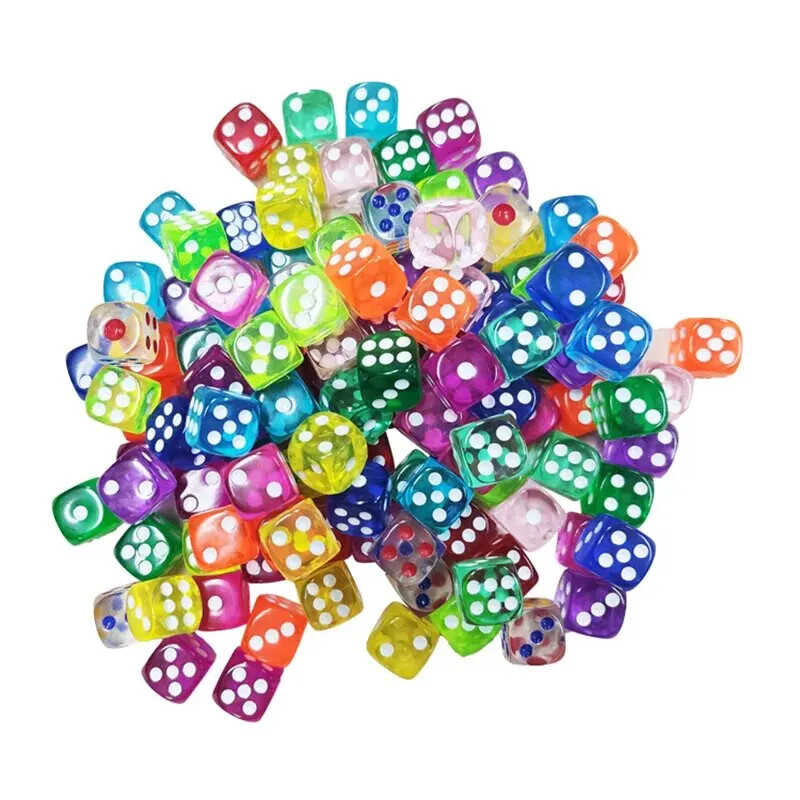 50PCS prozirne okrugle kockice u boji Set kockica u boji od 14 mm, zaslon za zabavu, prozirne kristalne kockice u boji