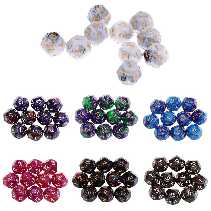 Lot 10 komada 12-strane kockice D12 akril 12 mm za stolne igre