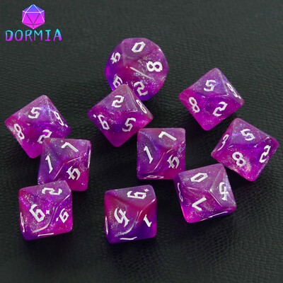 D10 RPG hry s kockami, DND D10 kocky (0-9), zmiešané farby, trblietavý efekt, jedinečný retro štýl písma pre príslušenstvo doskových hier RPG.