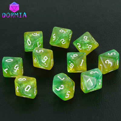 D10 RPG hry s kockami, DND D10 kocky (0-9), zmiešané farby, trblietavý efekt, jedinečný retro štýl písma pre príslušenstvo doskových hier RPG.
