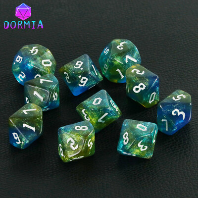 D10 RPG hry s kockami, DND D10 kocky (0-9), zmiešané farby, trblietavý efekt, jedinečný retro štýl písma pre príslušenstvo doskových hier RPG.