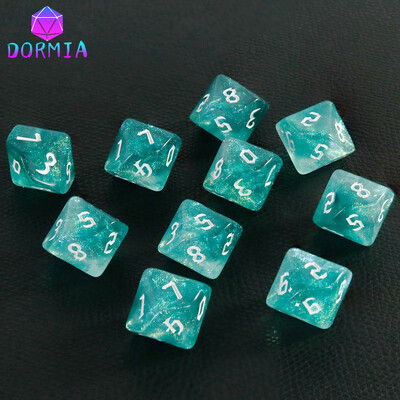 D10 RPG hry s kockami, DND D10 kocky (0-9), zmiešané farby, trblietavý efekt, jedinečný retro štýl písma pre príslušenstvo doskových hier RPG.