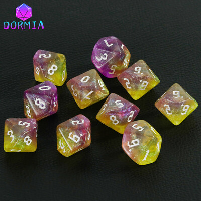 D10 RPG hry s kockami, DND D10 kocky (0-9), zmiešané farby, trblietavý efekt, jedinečný retro štýl písma pre príslušenstvo doskových hier RPG.