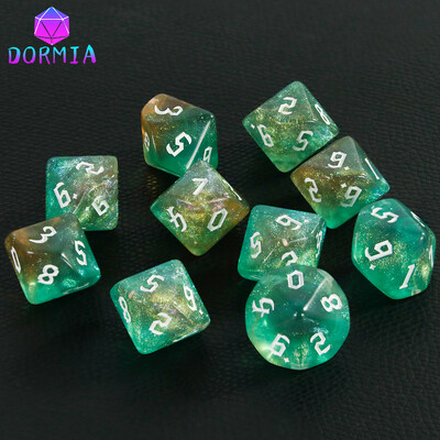 D10 RPG hry s kockami, DND D10 kocky (0-9), zmiešané farby, trblietavý efekt, jedinečný retro štýl písma pre príslušenstvo doskových hier RPG.