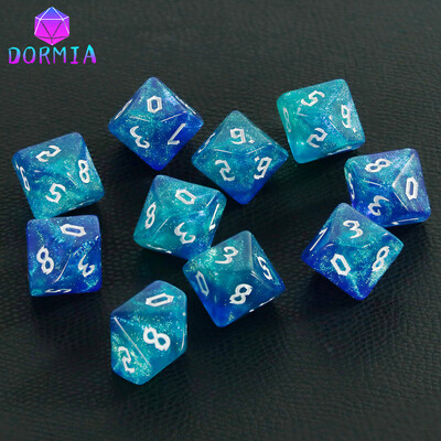 D10 RPG hry s kockami, DND D10 kocky (0-9), zmiešané farby, trblietavý efekt, jedinečný retro štýl písma pre príslušenstvo doskových hier RPG.