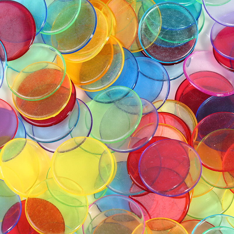100 pc daudzkrāsu žetonu bingo piederumi plastmasas skaitītāji matemātikai pokera spēles žetonu klipi Caurspīdīgi krāsaini skaitīšanas žetoni 19 mm