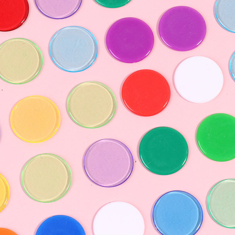 100 pc daudzkrāsu žetonu bingo piederumi plastmasas skaitītāji matemātikai pokera spēles žetonu klipi Caurspīdīgi krāsaini skaitīšanas žetoni 19 mm
