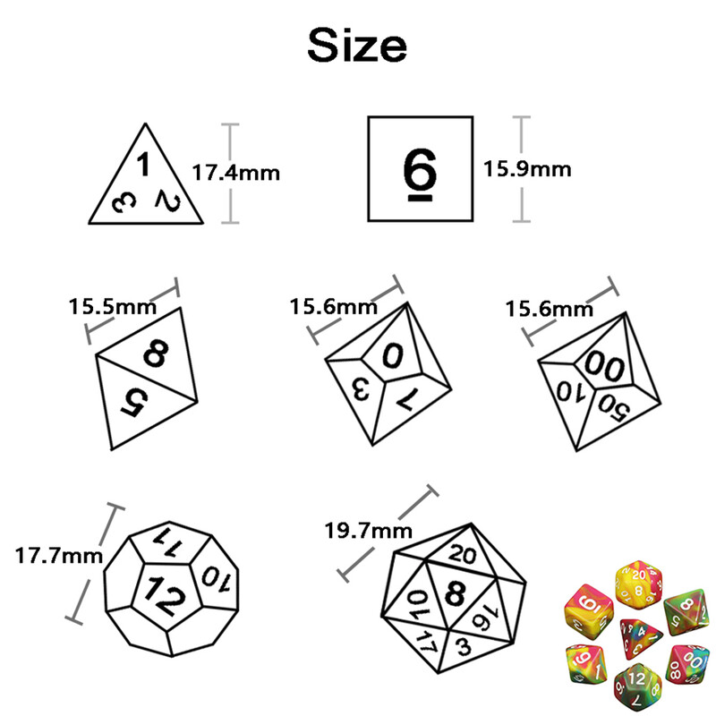 Pretty Colour Game Dice 7Pcs - savršen dar za ljubitelje DND dodataka za društvene igre