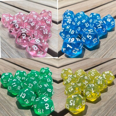 10pcs 20 Faces Dice DND Dice Acrylic D20 Dice Sets Transparent Colored D20 Table Game Dice