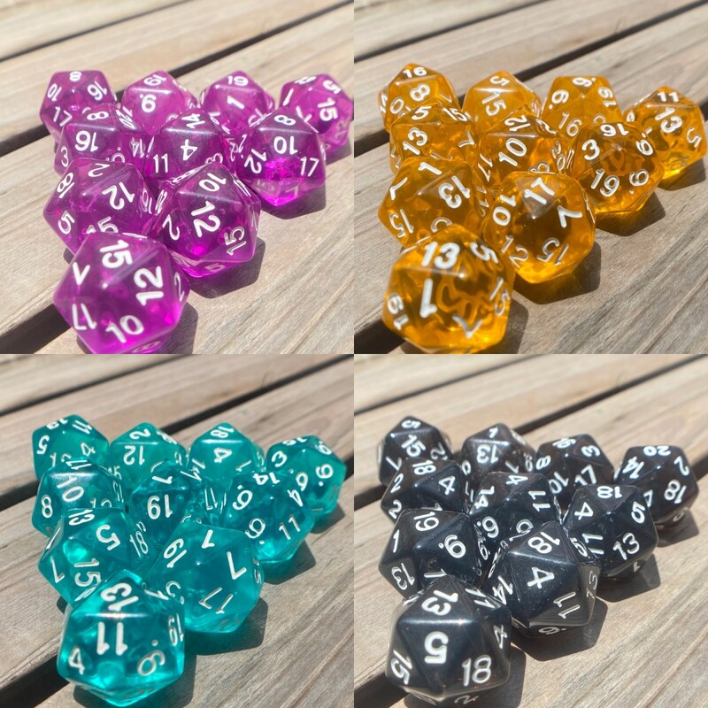 10 komada kockica s 20 lica DND kockica akrilnih D20 kompleta kockica prozirnih boja D20 stolnih kockica za igru
