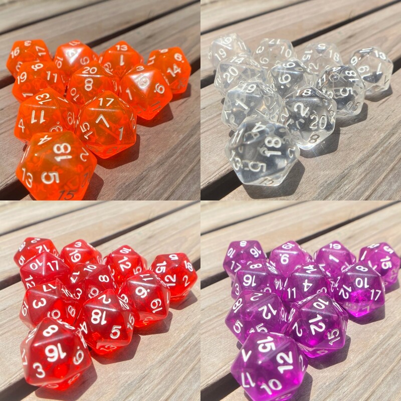 10 komada kockica s 20 lica DND kockica akrilnih D20 kompleta kockica prozirnih boja D20 stolnih kockica za igru