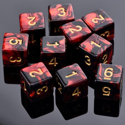 10 Pcs Dices Kit 6 Sided 16mm D6 Red Black Double Colors Acrylic Small for RPG TRPG Tabletop Board Game DND Number Dice Cube Set