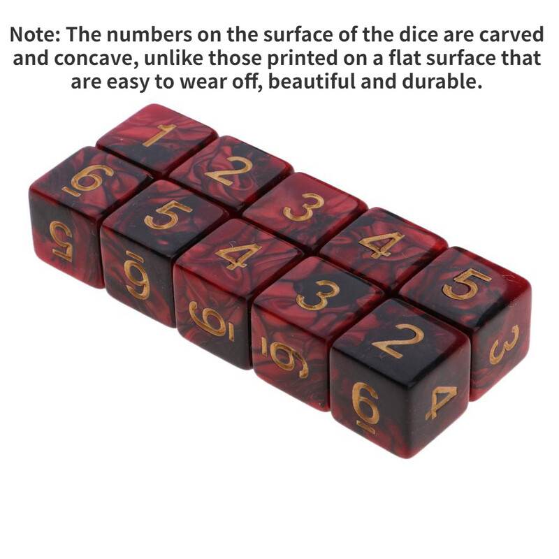 Komplet kockica od 10 komada, 6 stranica, 16 mm D6 crveno crne dvostruke boje akrilne male za RPG TRPG stolnu društvenu igru DND set kockica s brojevima