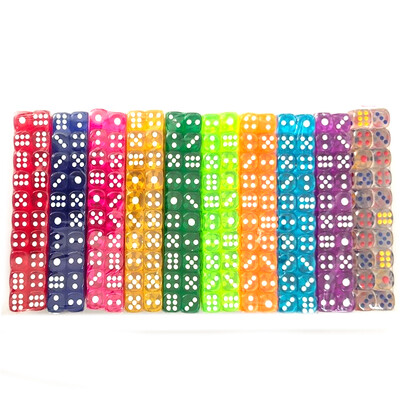 100PCS/Set D6 Dice 12mm 6 Sided Multicolor Transparent Color Acrylic Rounded Edges Dice For DND Table Board Game Drink Party