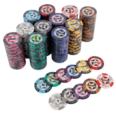 5 Pcs/batch Clay Chips Pentagram Texas Poker Texas Casino Poker Baccarat  Upscale Poker Chips Set Accessories Checkerboard Type