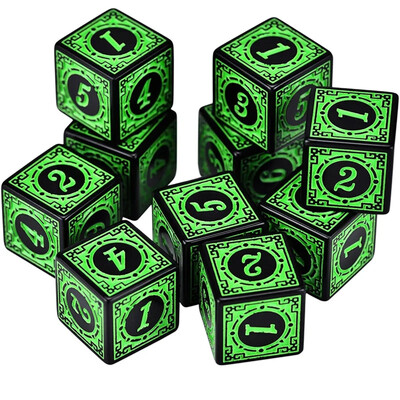10pcs/set Set akrilnih kockica 6 strana 16MM D6 izrezbareni uzorak Polyhedron igraće kockice za RPG MTG Dungeons and Dragons društvena igra