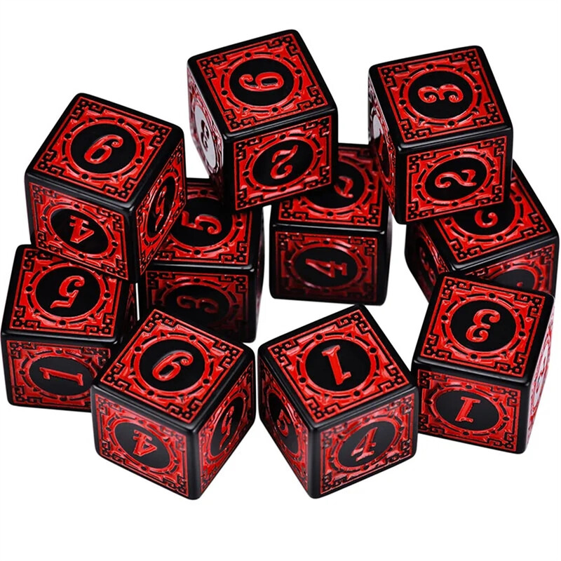 10pcs/set Set akrilnih kockica 6 strana 16MM D6 izrezbareni uzorak Polyhedron igraće kockice za RPG MTG Dungeons and Dragons društvena igra