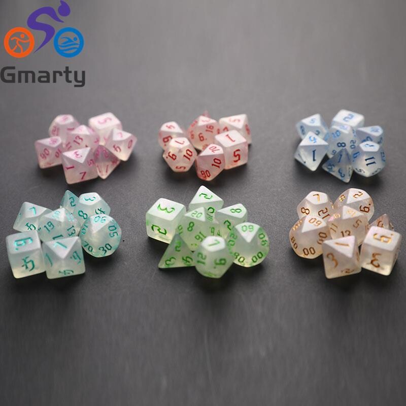 Party prelijevajuće svjetlucave party set poliedralnih kockica s izrezbarenim uzorkom D4 D6 D8 D10 D% D12 D20 za društvene igre 7 komada