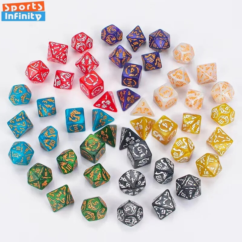 Novi 7kom/set Dragon Element Polyhedral Dice Set Number Dice Kit za Dnd COC Cthulhu TRPG Running Team Table Game Dnd Dice Set