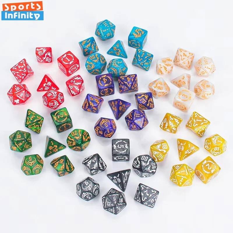 Novi 7kom/set Dragon Element Polyhedral Dice Set Number Dice Kit za Dnd COC Cthulhu TRPG Running Team Table Game Dnd Dice Set
