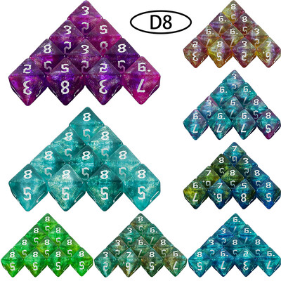 D8 Mixed Colours Polyhedral Dice 8 Sided Amazing Glitter Dice for DND Roleplay Game Math Teaching Playing Tabletop Games