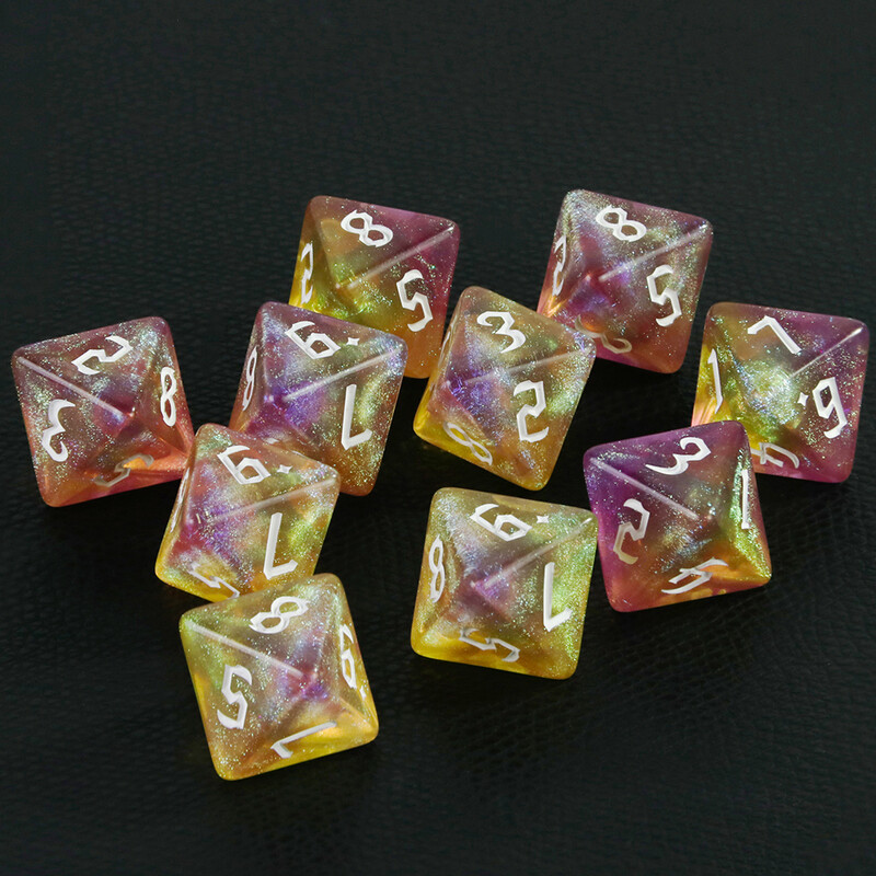 D8 Zmiešané farby Polyhedrálne kocky 8 Sided Amazing Trblietavé kocky pre DND RPG hru, matematiku, výučbu stolových hier