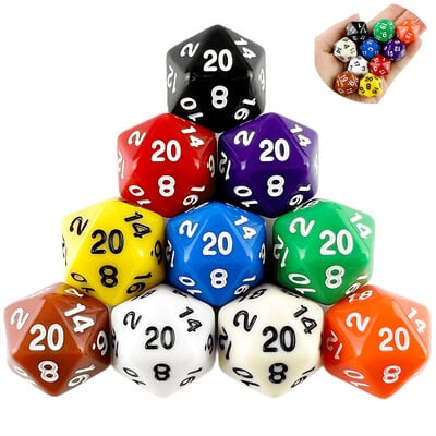 D20 zaruri poliedrice 19,7 mm TRPG DND Set de jocuri de zaruri digitale 20 fețe 10 buc pentru joc de masă de petrecere