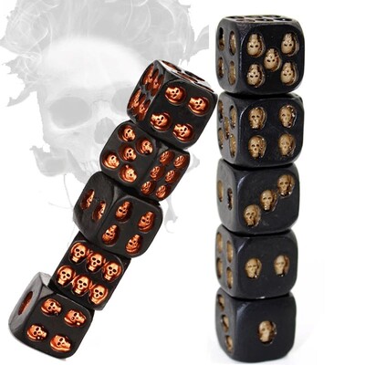 Új 5db/Szett 18mm Gyanta Koponya Kocka Szobor Halloween Társasjáték Kocka Irodai Asztali Dekor Játék Halloween Party Dekoráció
