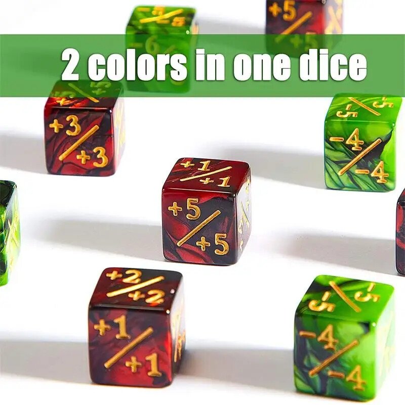 10 ks 16 mm 6 bočných počítadiel kociek +1/-1 kocky, detské hračky na počítanie kociek pre MTG Magic The Gathering kartové herné žetóny a vernostné kocky
