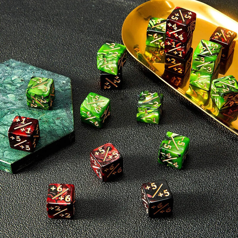 10 ks 16 mm 6 bočných počítadiel kociek +1/-1 kocky, detské hračky na počítanie kociek pre MTG Magic The Gathering kartové herné žetóny a vernostné kocky