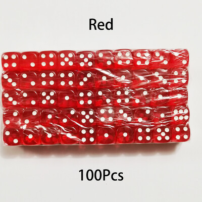 100 DB/Szett D6 kocka 12 mm-es 6 oldalas többszínű átlátszó színű akril lekerekített élű dobókocka asztali társasjátékhoz italpartihoz DND