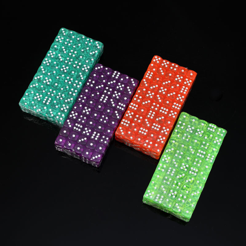 100 DB/Szett D6 kocka 12 mm-es 6 oldalas többszínű átlátszó színű akril lekerekített élű dobókocka asztali társasjátékhoz italpartihoz DND