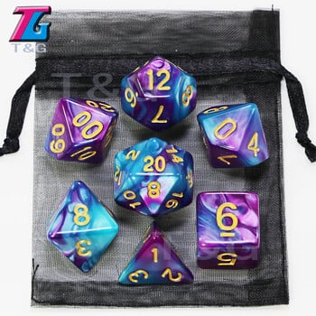 Mix Dice Set with Bag 9 Colors DND RPG φορητά παιχνίδια για ενήλικες Παιδικά πλαστικοί κύβοι TRPG D4 D6 D8 D10 D12 D20