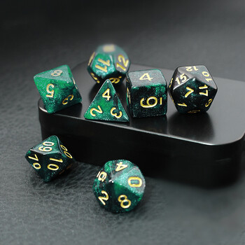 7 τεμάχια/Σετ Green and Black Starry Sky Galaxy Dice D&D COC Dice D4 D6 D8 D10 D% D12 D20 Επιτραπέζια παιχνίδια DND RPG Σετ ζάρια