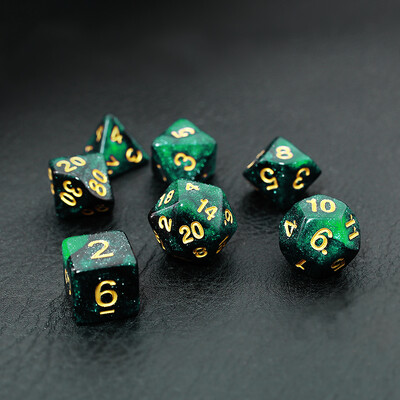 7 vnt. / rinkinys Žalias ir juodas žvaigždėto dangaus galaktikos kauliukų D&D COC kauliukų D4 D6 D8 D10 D% D12 D20 stalo žaidimų DND RPG kauliukų rinkinys