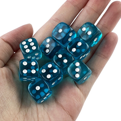 10 farieb farebných 14 mm 10 ks/sada čírych štandardných bodiek D6 kocky, 6-stranné hazardné hry na stolové hry s pitím