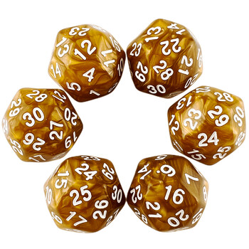 D30 Digital Marble Effect Dice 6 τμχ για μαθηματικά DND RPG, παιχνίδι DRAGONS Dice, 6 χρώματα