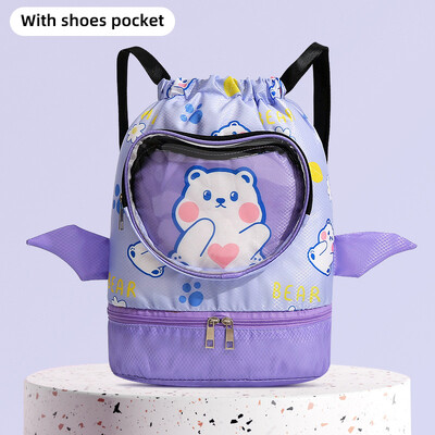 Rucsac multifuncțional cu șnur, geantă de înot cu desene animate, organizator de pantofi, geantă separată uscată și umedă, geantă portabilă de umăr pentru plajă