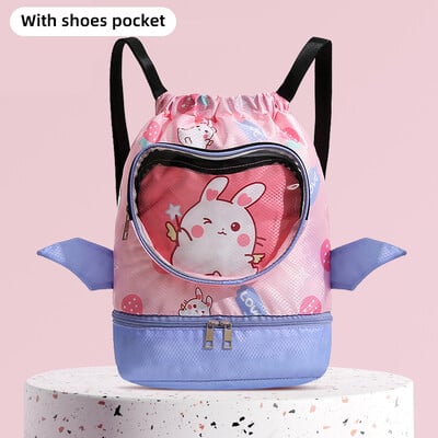 Rucsac multifuncțional cu șnur, geantă de înot cu desene animate, organizator de pantofi, geantă separată uscată și umedă, geantă portabilă de umăr pentru plajă