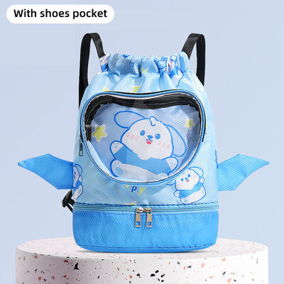 Rucsac multifuncțional cu șnur, geantă de înot cu desene animate, organizator de pantofi, geantă separată uscată și umedă, geantă portabilă de umăr pentru plajă